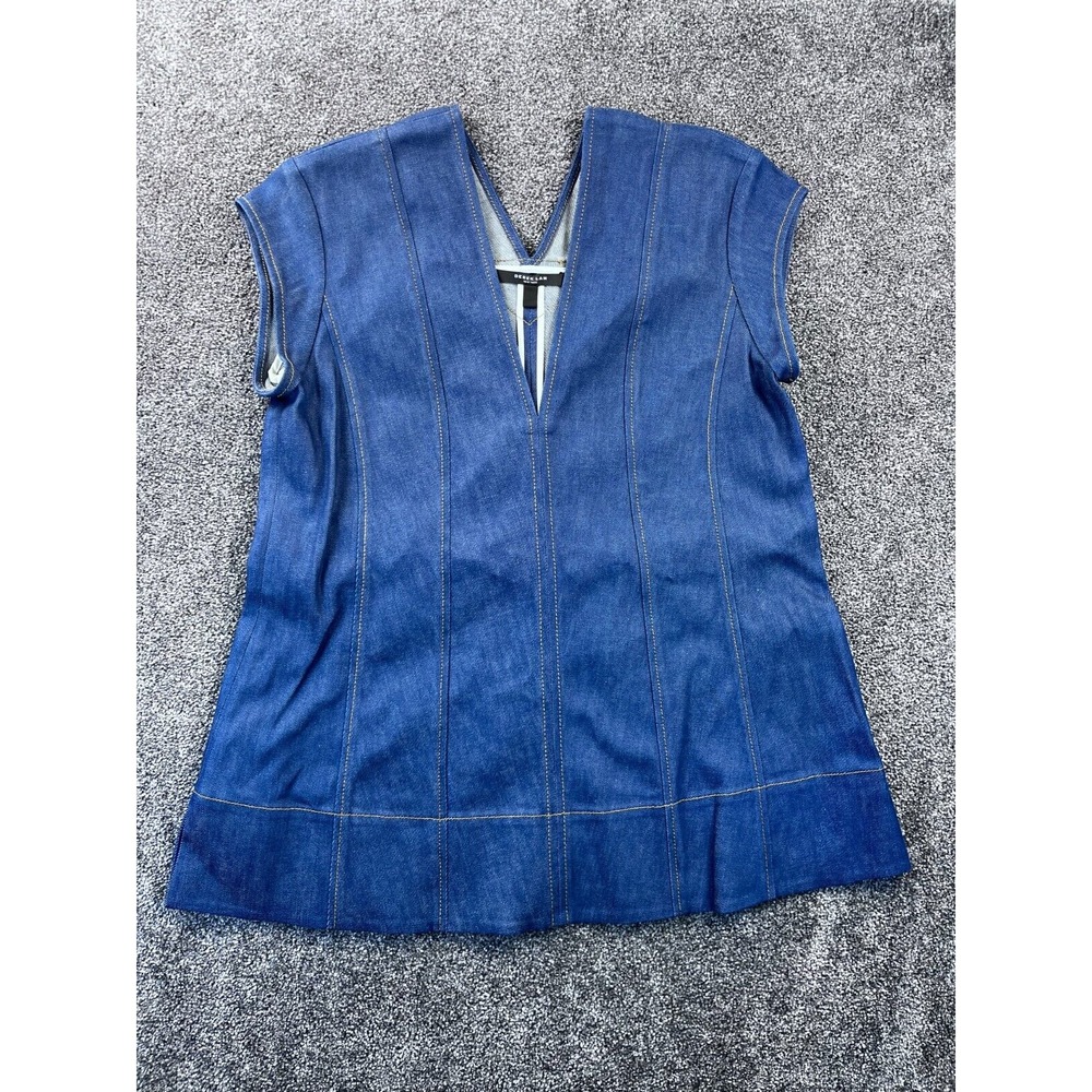 Derek Lam Top Womens Size 2 Cotton Light Indigo Crosby Sleeveless Peplum‎